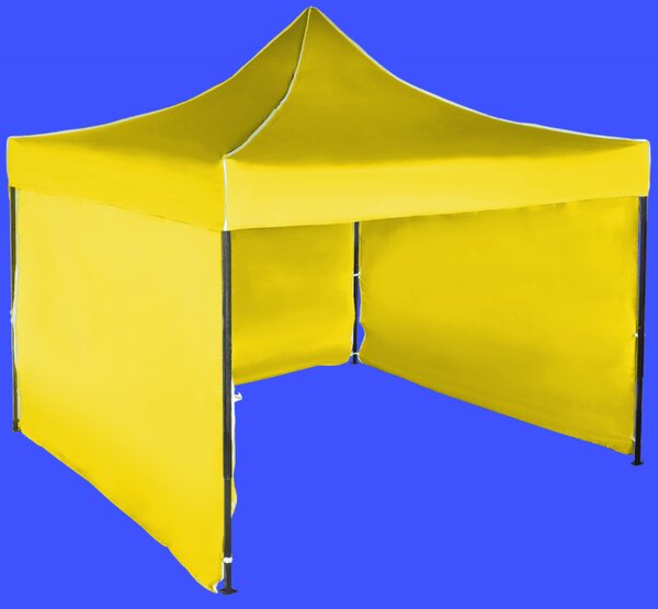 Gyorsan összecsukható sátor 3x3 m – acél, Sárga, 3 oldalfal