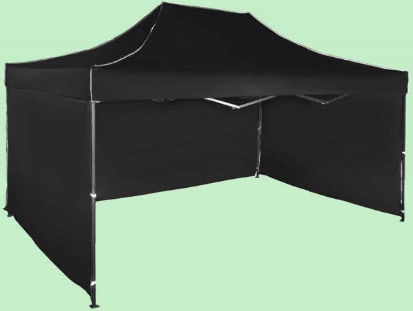 Gyorsan összecsukható sátor 3x4,5 m – acél, Fekete, 3 oldalfal