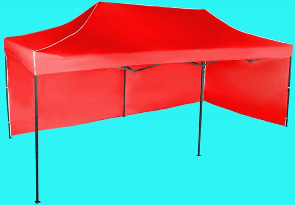 Gyorsan összecsukható sátor 3x6m - acél, Piros, 2 oldalfal