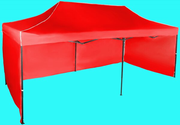 Gyorsan összecsukható sátor 3x6m - acél, Piros, 3 oldalfal