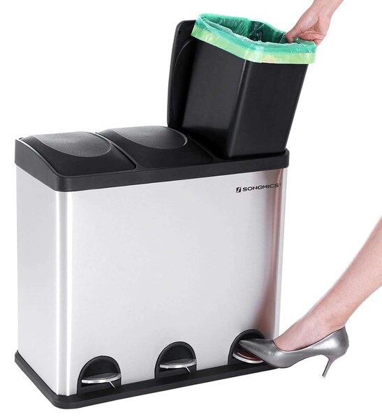 Szelektív hulladékgyűjtő 54l, pedálos szemetes 3 részes