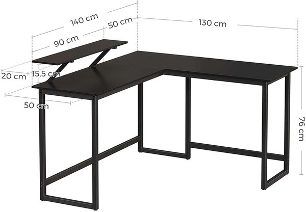 L alakú számítógép asztal 140 x 130 x 89 cm (H x Sz x M)