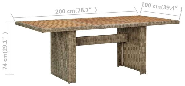 VidaXL Kerti Étkezőasztal - Polyrattan - Barna - 200x100 cm