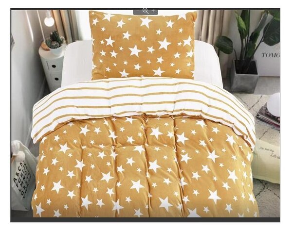 STARS bézs mikroplüss ágynemű + SOFT fehér mikroplüss lepedő 90x200 cm