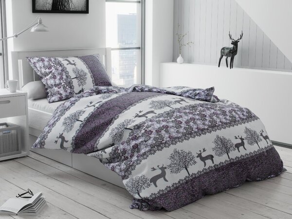 KARÁCSONYI RÉNSZARVAS szürke mikroplüss ágynemű + SOFT világosszürke mikroplüss lepedő 90x200 cm