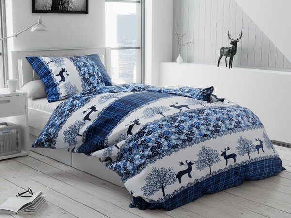 KARÁCSONYI RÉNSARZAS kék mikroplüss ágynemű ék + SOFT kék mikroplüss lepedő 90x200 cm