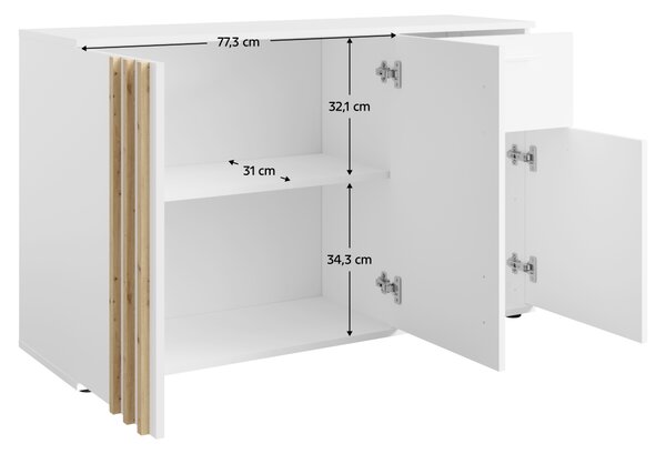 KONDELA Komód, 3D1S, fehér/artisan tölgy, TOLIS TYP 2