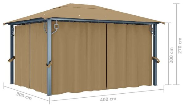 VidaXL alumíniumpavilon függönnyel 400 x 300 cm, tópszínű