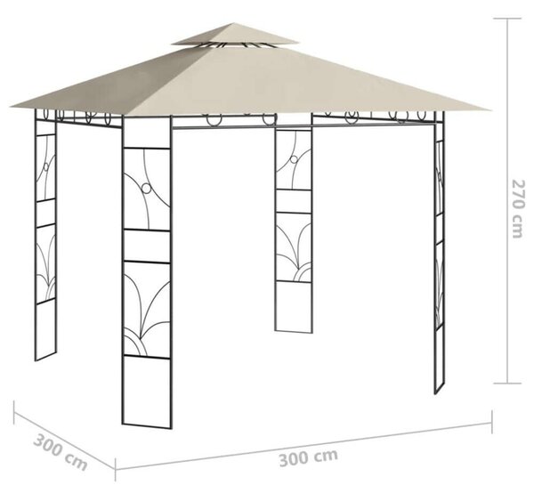 VidaXL Kerti Pavilon - 3x3x2,7m, Acél, Krémszínű