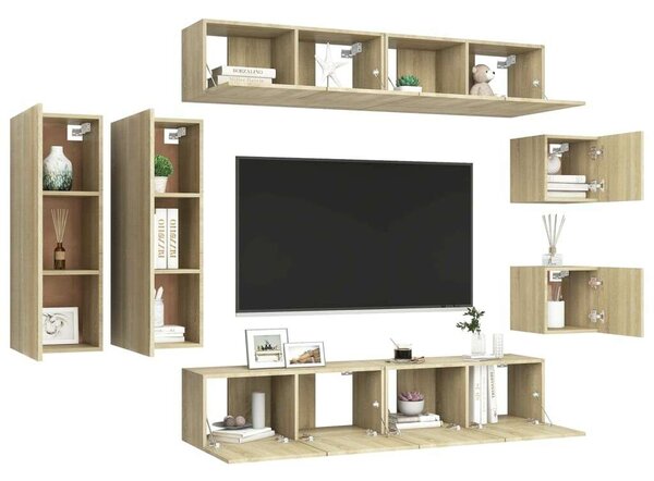 Modern TV Szekrény Szett - Sonoma Tölgy - 8 részes