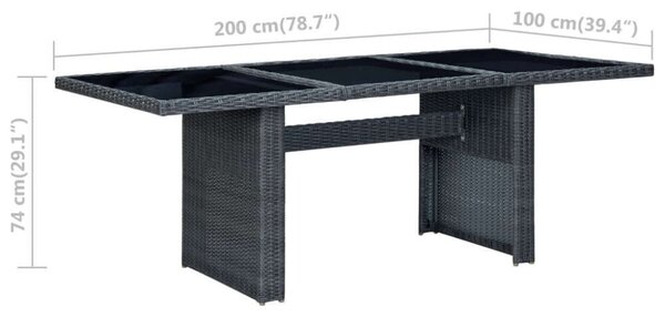 VidaXL sötétszürke polyrattan és edzett üveg dohányzóasztal