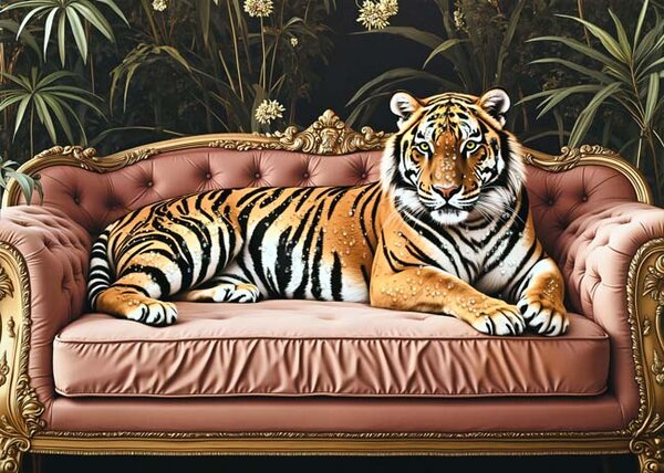 Tigris a Szalonban– lakkozott vászonkép