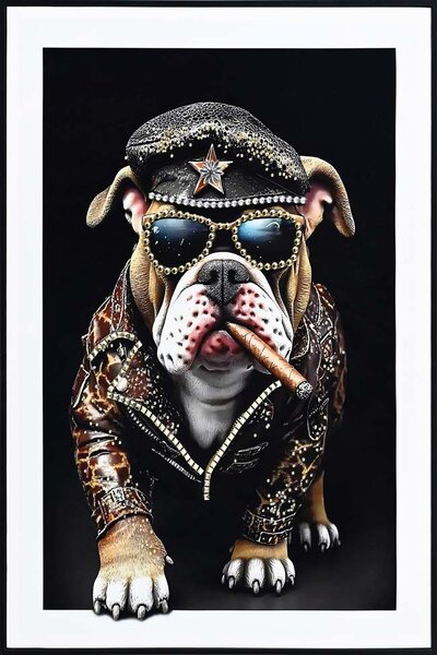 Bulldog Portré– keretezett, lakkozott vászonkép