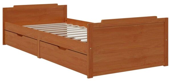 VidaXL mézbarna tömör fenyőfa ágykeret fiókkal 90 x 200 cm
