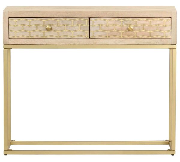 VidaXL aranyszínű tömör mangófa tálalóasztal 90 x 30 x 75 cm