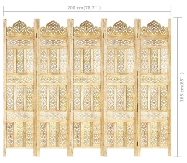 Mangófa Paraván - Kézzel Faragott - 5 Panél - 200x165 cm