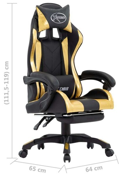 VidaXL Gamer szék - Arany/Fekete - Lábtartóval