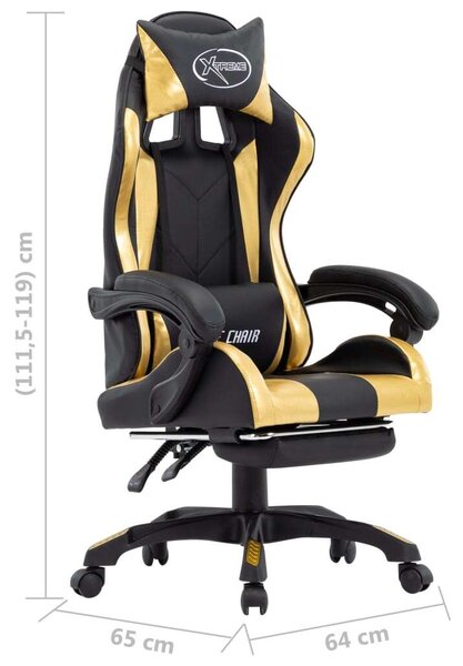 VidaXL Gamer szék - Arany/Fekete - Lábtartóval