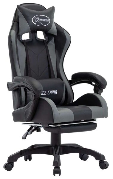 Gamer szék - Szürke/Fekete - Lábtartóval