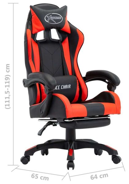 VidaXL Gamer szék - Piros-Fekete - Lábtartóval