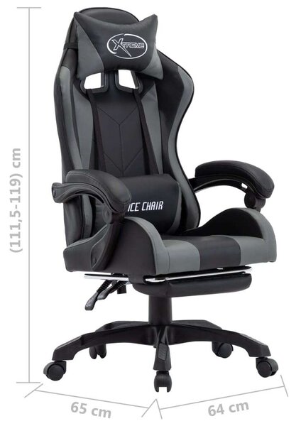 Gamer szék - Szürke/Fekete - Lábtartóval