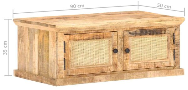 VidaXL tömör mangófa és természetes nád dohányzóasztal 90 x 50 x 35 cm