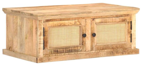 VidaXL tömör mangófa és természetes nád dohányzóasztal 90 x 50 x 35 cm