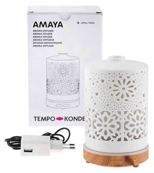KONDELA Aroma diffúzor/párásító, fehér/natúr, AMAYA