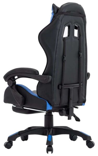 Gamer szék - Kék-Fekete - Műbőr - Lábtartóval