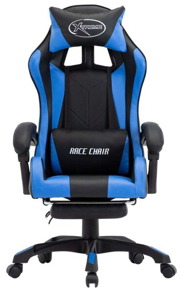 Gamer szék - Kék-Fekete - Műbőr - Lábtartóval