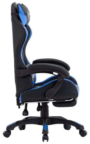 Gamer szék - Kék-Fekete - Műbőr - Lábtartóval