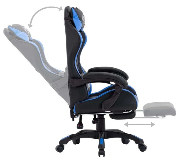 Gamer szék - Kék-Fekete - Műbőr - Lábtartóval