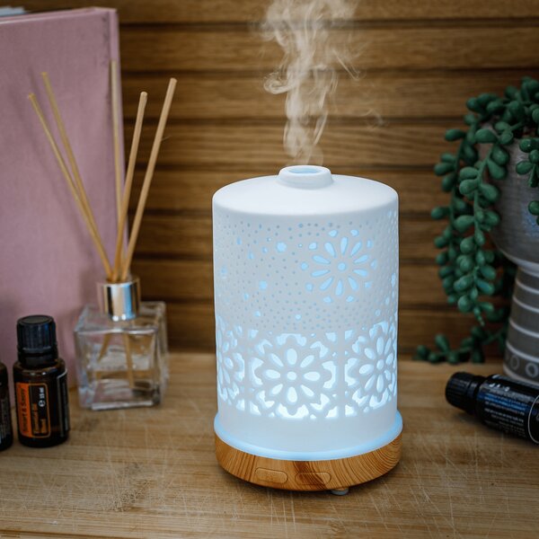 KONDELA Aroma diffúzor/párásító, fehér/natúr, AMAYA
