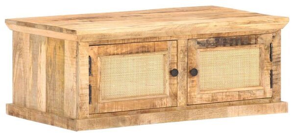 VidaXL tömör mangófa és természetes nád dohányzóasztal 90 x 50 x 35 cm