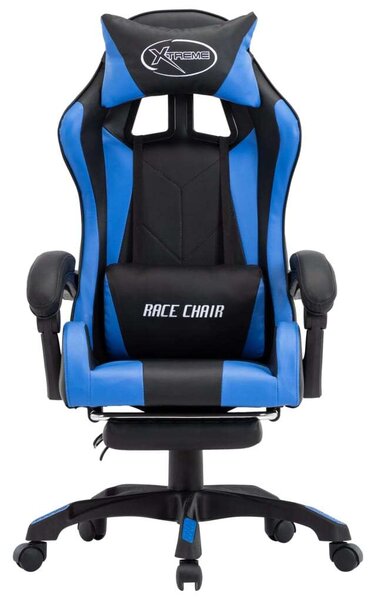Gamer szék - Kék-Fekete - Műbőr - Lábtartóval