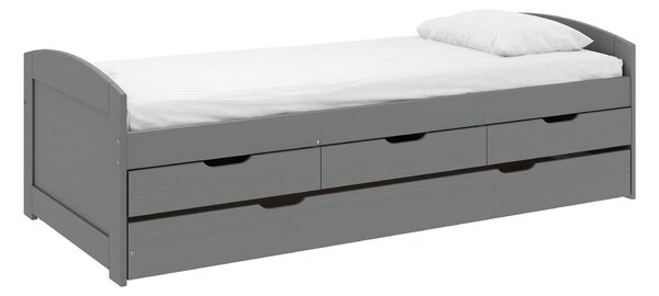 KONDELA Ágy kihúzható pótággyal, szürke, tömörfa, 90x200, MARINELLA NEW