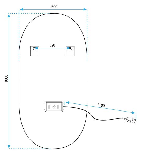Tükör LED OVL 50x100cm Gold