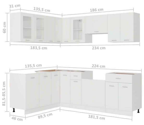 VidaXL Konyhaszekrény Garnitúra - Fehér - 11 részes