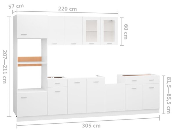 Konyhaszekrény Garnitúra - 7 részes - Fehér - Forgácslap