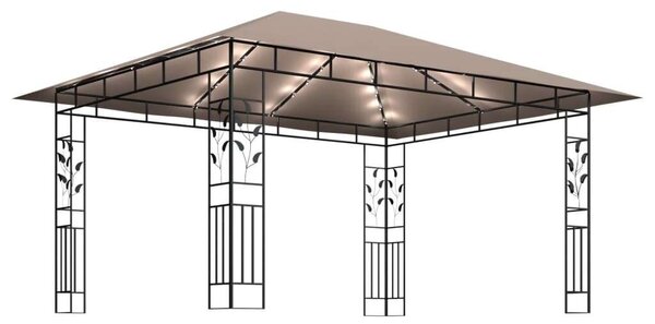 VidaXL tópszínű pavilon szúnyoghálóval/LED fényfüzérrel 4 x 3 x 2,73 m