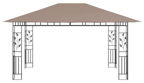 VidaXL tópszínű pavilon szúnyoghálóval/LED fényfüzérrel 4 x 3 x 2,73 m