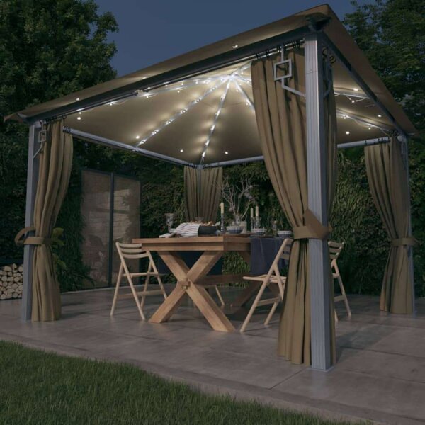 VidaXL Alumínium Pavilon - 3x3m - Függönyökkel és LED Fényfüzérrel