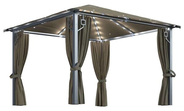 VidaXL Alumínium Pavilon - 3x3m - Függönyökkel és LED Fényfüzérrel
