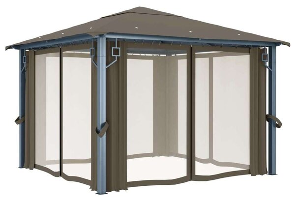 VidaXL Alumínium Pavilon - 3x3m - Függönyökkel és LED Fényfüzérrel