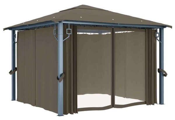VidaXL Alumínium Pavilon - 3x3m - Függönyökkel és LED Fényfüzérrel