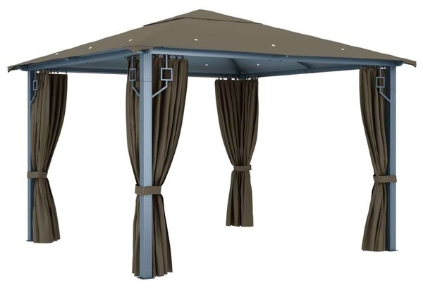 VidaXL Alumínium Pavilon - 3x3m - Függönyökkel és LED Fényfüzérrel