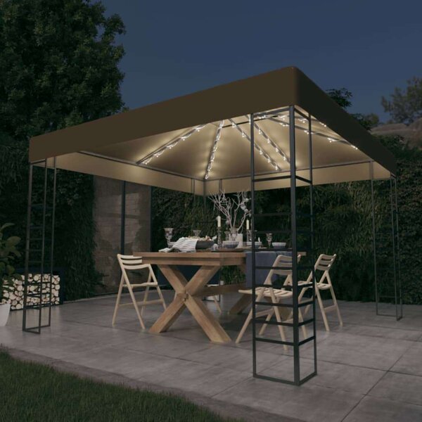 VidaXL kerti pavilon LED fényfüzérrel 3 x 3 m, tópszínű