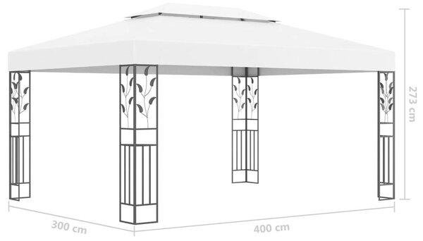 VidaXL fehér dupla tetős pavilon LED fényfüzérrel 3 x 4 m