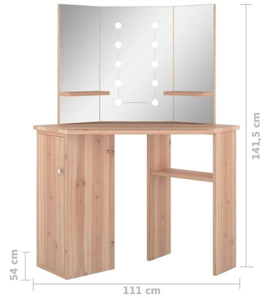 Sarok Sminkasztal - LED Tükör - 111x54x141,5 cm