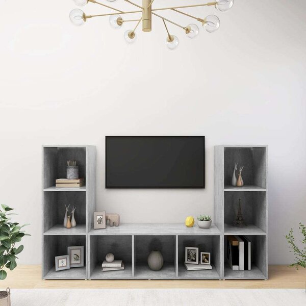 VidaXL 3 db betonszürke szerelt fa TV-szekrény 107 x 35 x 37 cm